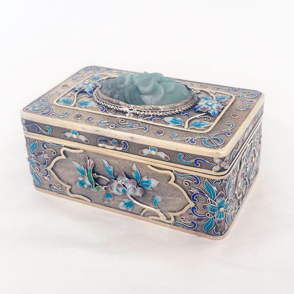 SILVER GILT AND ENAMEL BOX WITH JADE - Image 2