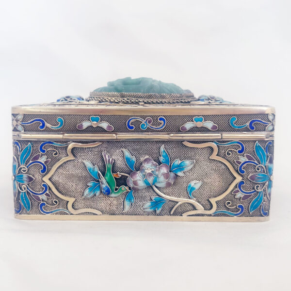 SILVER GILT AND ENAMEL BOX WITH JADE - Image 3
