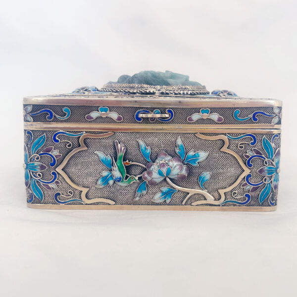 SILVER GILT AND ENAMEL BOX WITH JADE - Image 4