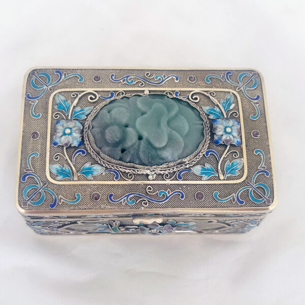 SILVER GILT AND ENAMEL BOX WITH JADE - Image 5