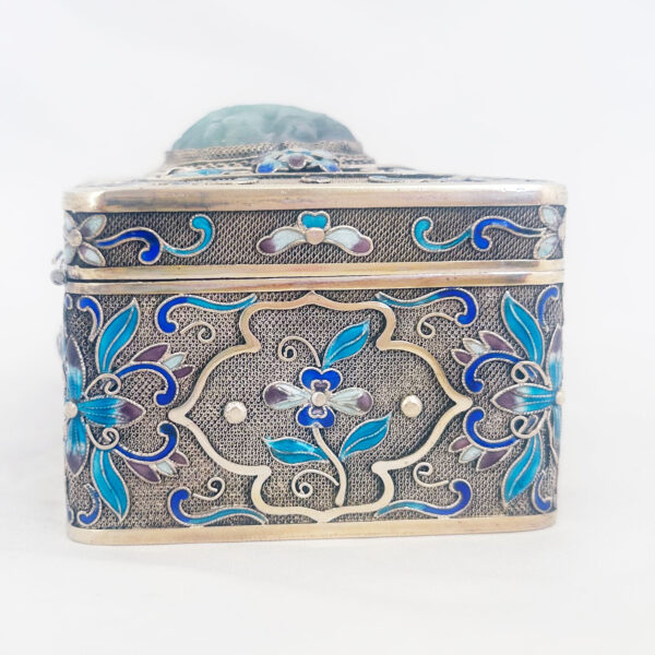 SILVER GILT AND ENAMEL BOX WITH JADE - Image 8
