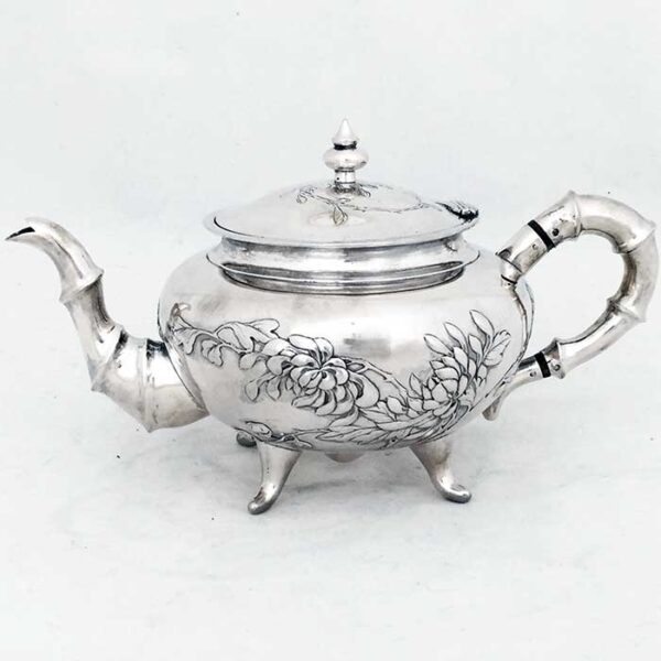 CHINESE EXPORT SILVER TEA SET - Image 4