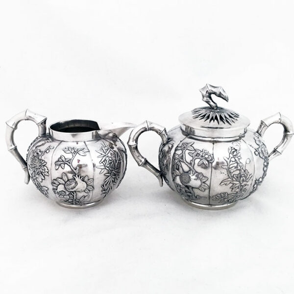 CHINESE EXPORT SILVER MELON SHAPED TEA SET - Image 7