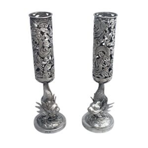 CHINESE EXPORT SILVER VASES/CANDLESTICKS